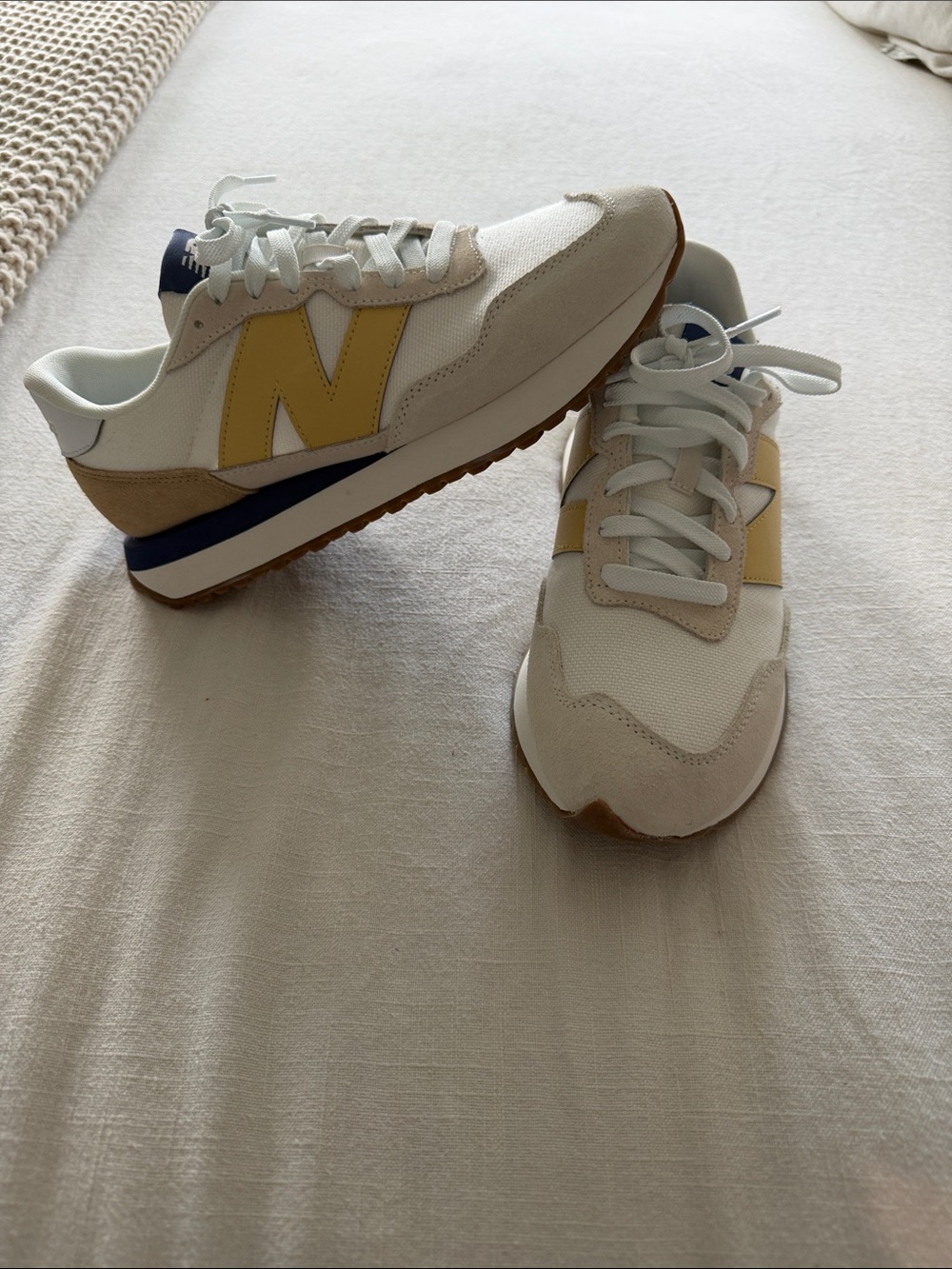 New Balance White & Yellow Retro Style Sneakers